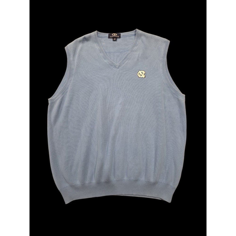 UNC Tar Heels Sweater Vest Men's XLG Vantage Carolina Blue Cotton V Neck Logo
